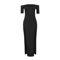 Labave haljine za žene Čvrsti komforni struk Ljeto Dugo Off-rame Maxi kratki rukav Datum haljine Black XL