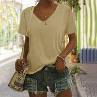 Ženske ljetne osnove Majica Solid Color Fashion V izrez Kratki rukav labav top