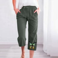 Žene Ljetni povremeni elastični džepovi visokog struka Lanen Capri hlače palazzo salonske pantalone