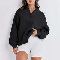 Mumubreal Women s dugim rukavima Zip pulover Duks Y2K dukseri Džemper Trendy Jesen odjeća rever ovratnik
