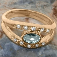 Britanska napravljena od 10k Rose Gold Prirodni akvamarinski i kubni cirkonijski ženski prsten - Veličine
