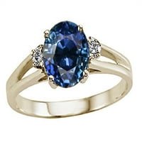 Tommaso Design Round Created Blue Sapphire Prsten u KT žutu zlatnu veličinu 5. Odrasli za odrasle