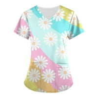 Apepal Women Modni cvjetni print TOP V-izrez kratki rukav sa džepovima tiskani piling majica