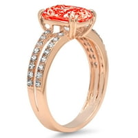 3. CT sjajan rez jastuka simulirani crveni dijamant 14k Rose Gold Solitaire sa accentima prsten sz 6.25