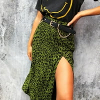 Ženski Leopard Print Long suknja Visoko struk Split Bottle suknja