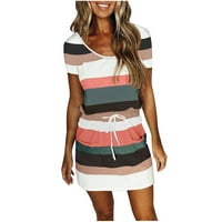 Ljetne casual haljine za žene Stripes elastična struka vukodlav majica s majicom pulover mini haljina