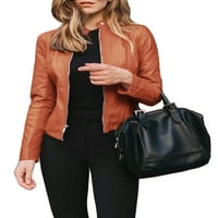 AFUNBABY ženska kožna jakna za kožu, vitki moto biciklistička jakna odjeća, dugih rukava sa zatvaračem
