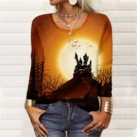 Pokloni za žene YoHome Košulje za duge rukave za žene Ha11o-ween uzorak Ispis grafički tees bluze casual plus veličina osnovnih vrhova pulover đumbir m
