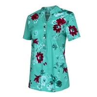 INLEIFE Ljetni vrhovi kratki rukav ženski splitske majice Cvijet Ispis Elegantne bluze sa džepom prsa