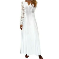 Haljine za žensko čišćenje, ženske tipke s dugim rukavima s dugim rukavima, tiskara labavu haljinu bijela