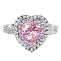 Keusn Pink srčani prsten ženski prsten Zir-Con full dijamantni prsten