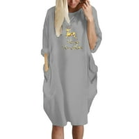 Ženska haljina za plažu Božićni tiskani O-izrez Grafikon dugih rukava Casual Party Tunic Soft Elastic