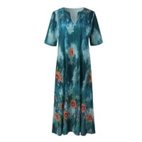 Ersazi Ženski V-izrez Modni ležerni temperament Pocket Srednji rukav cvjetni print Flowy Labava haljina