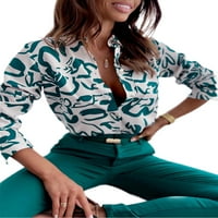 Niuer Dame košulje rever na vratu Dugme Down Bluse Casual Tunic Majica Dugi rukav zeleni i bijeli 2xl