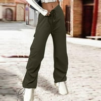 Dasayo Vintage teretni pantalone za žene čvrste pukne duge pantalone za crtanje struka sa džepovima