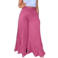Žene pune dužine hlače za čišćenje širokih hlača za noge visoke struk bib hlače sa džepovima šifonske ruševe crne dukseve, ružičaste, xl