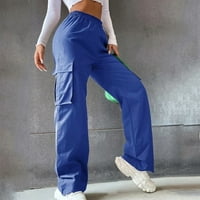 Duixinghas Ženske teretne hlače Elastični struk Ravni poklopac Pocket Hip Hop Široko noge Streetwear