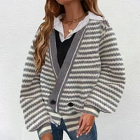 Ženski džemper vrhovi - V izrez prugasti pulover dugih rukava slobodno udobno Cardigan Drop rame za