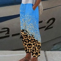 Teretne pantalone za žensko čišćenje ispod 20 dolara, ležerno ljeto labavo pamučno posteljina čvrsti džep tiskani ravne hlače nova modna plava veličina 8