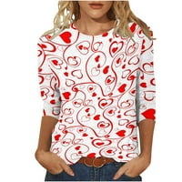 Valentines Dnevne košulje žene, ženski rukav vrhovi dressy heart tiskane majice okrugle vrat Ležerne
