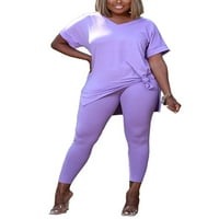 Dame Jogger set Solid Color Duweatsuits V izrez Dva odijela Plain Lounge Sets Jogging Pink Purple 2xl