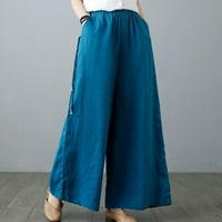 Oieyuz ženske pamučne pantalone od pune boje udobna elastična vučna vučna vučna noga sa džepom