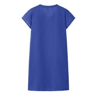 Ženske oblače s kratkim rukavima, puna casual midi haljina, ljetna haljina s V-izrezom Blue 3xl