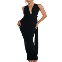 CAROLILLY ženska ljetna haljina Cami CAMI Čvrsta boja dubokim V-izrezom Bodycon Back High proretna duga