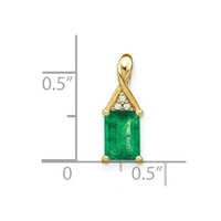 14K žutog zlatnog pravokutnika Emerald i pravi dijamantski privjesak