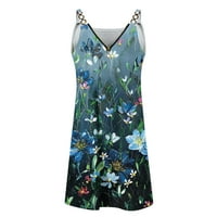 Ausyst Ljetna haljina za žene plus veličine modni casual naleted V-izrez zavoj cvjetni ispisani camis