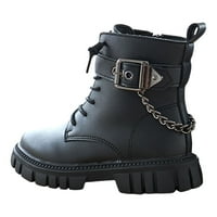 Entyinea Girls Combart čizme Niske pete Plijeies Modne cipele za hodanje patentni čizme crni 31