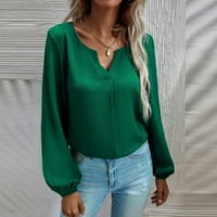 Ženske bluze s dugim rukavima, pune bluze Ležerne prilike za ženske plus ljetne majice s V-izrezom Green XXL