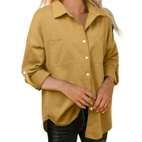 Kneelentne pamučne košulje za džep za košulje na pamučno dugih rukava Ležerna majica Jednobojna košulja TOPOS kaput bez košulje Ženska majica Žuta s