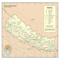 Palmetto posteri Laminirani poster: Velika detaljna politička i administrativna karta Nepala sa putevima
