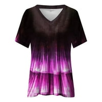 Ženske majice Ženska modna casual v-izrez Digitalni tisak Gradijent kratkih rukava Majica gornja ljubičasta