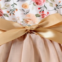 Suaumret Kids Girls Jesen Cual A-line haljina s dugim rukavima cvjetni ispis Tulle patchwork haljina s kaišem za glavu Cvjetne godine