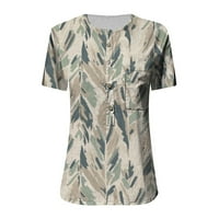 Ženski ljetni vrhovi Henley casual bluza Grafički otisci Žene košulje Kratki rukav Khaki XL