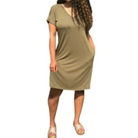 Ženska ljetna casual majica haljina V-izrez kratki rukav dresi srednjeg duljina