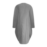 Ženska džepa Labava haljina dame vrat Ležerne prilike duge vrhove haljina plus veličina, siva, xl