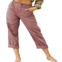 Ženske ravne haljine hlače visokog struka pamučne posteljine pantalone džepove poslovne casual pantalone