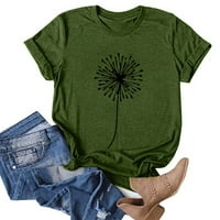 Ženski vrhovi modni cvjetni tisak O-izrez kratka majica labava bluza majica zelena xl