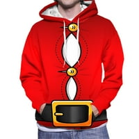 ManXivoo muški duksevi muški božićni print duksevi za crtanje džepa s dugim rukavima duksela duksela lukave medelona crvena
