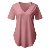 Miayilima Pink XL majice za žene Top V-izrez Casual Loose Basic Tops