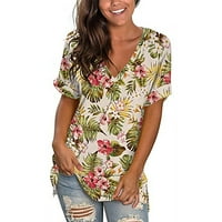 AMLBB Ženske ljetne majice s kratkim rukavima Tunic Strappy Print V-izrez ramena Plus Tuntic Tuntic