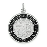 Carat u Karatsu sterling srebrni polirani finilj rodijum-pozlaćeni Enamel St. Christopher Medalja Privjesak