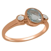 Britanci napravio je 10k Rose Gold Womens Ring Prirodni akvamarinski i dijamantni prsten - Veličine