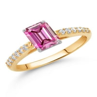 Gem Stone King 10k žuti i bijeli zlatni zaručni prsten Pink Moissine i laboratorija uzgojeno dijamant