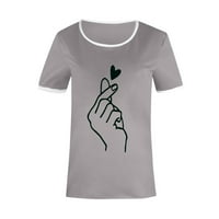 Zpanxa majice s kratkim rukavima za žene modni ležerni tisak O-izrez Labavi majica kratkih rukava pulover vrhovi ženskih majica Grey XXL