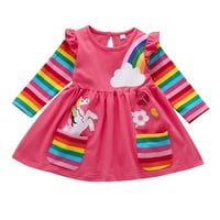 TODDLER Baby Girls dugih rukava ruffles Cartoon Rainbow haljina odjeća chmora