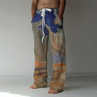Labakihah teretni pantalone za muškarce muške modne ležerne otisnute posteljine džepove čipkasti hlače